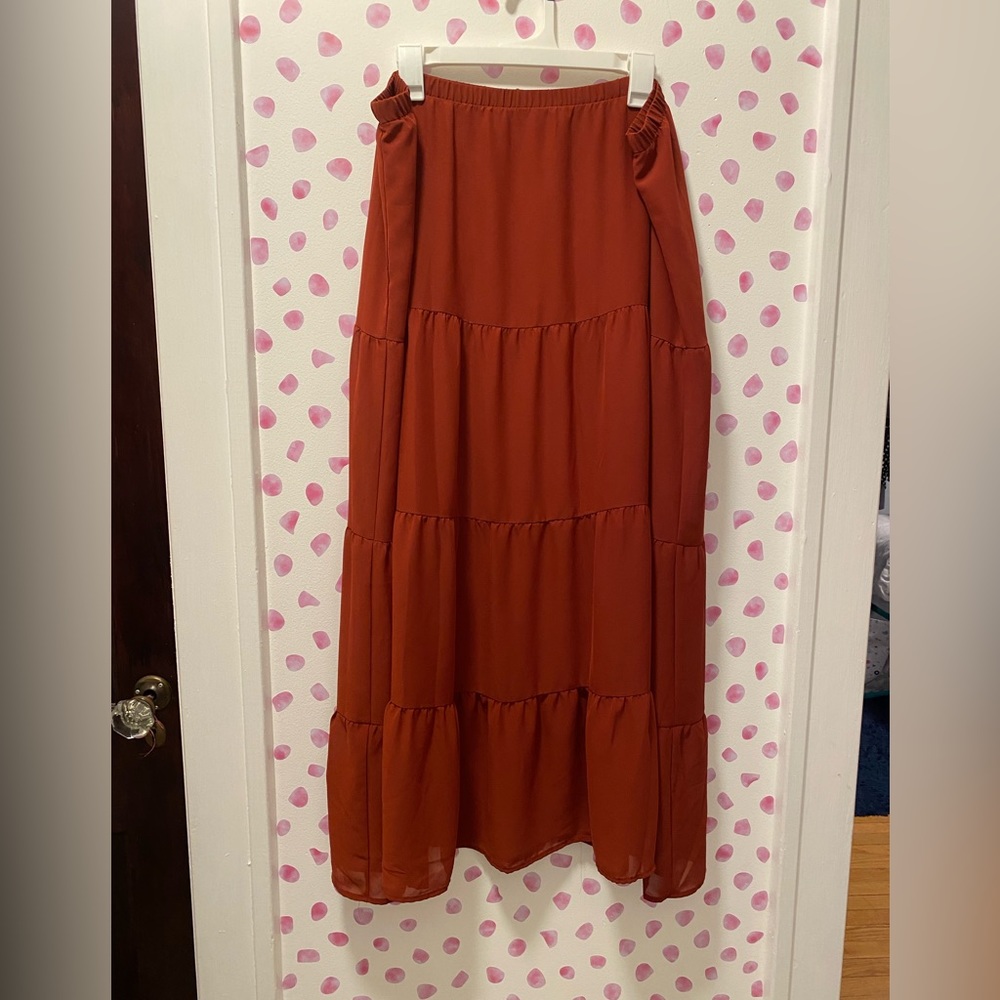 Miss Tina By Tina Knowles Burnt Orange Chiffon Maxi Skirt Size XL